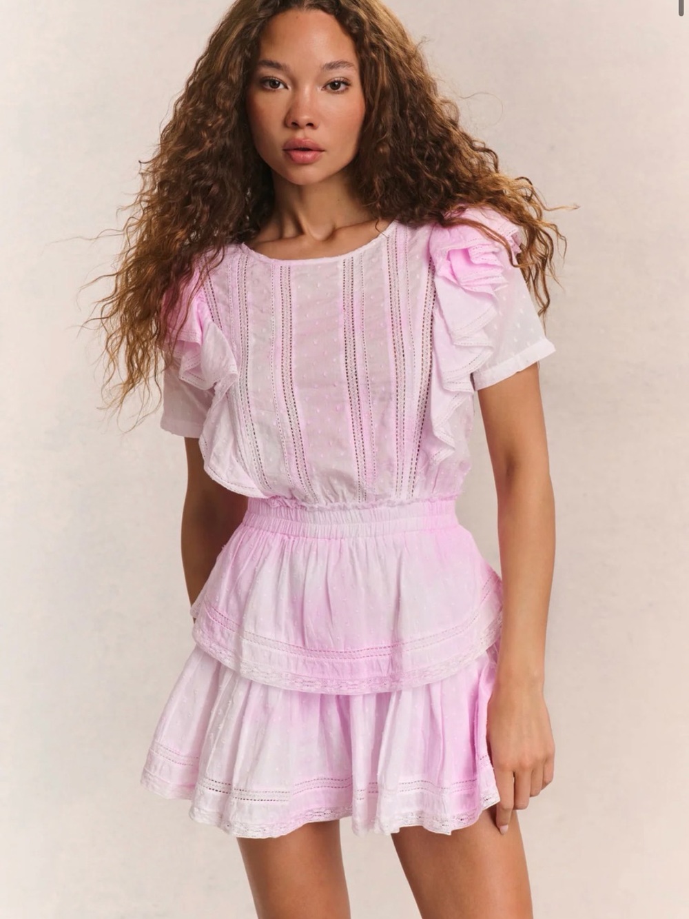 LoveShackFancy Pink Tie-Dye Ruffle Mini Dress